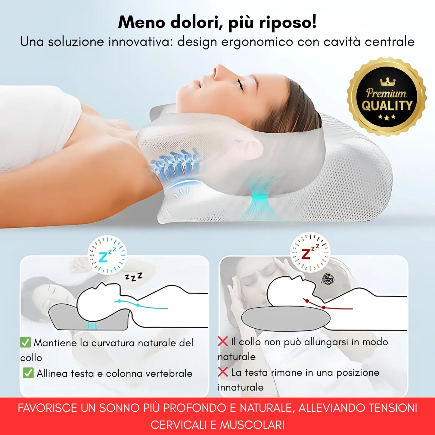 Cuscino cervicale in memory foam contro torcicollo e dolori cervicali