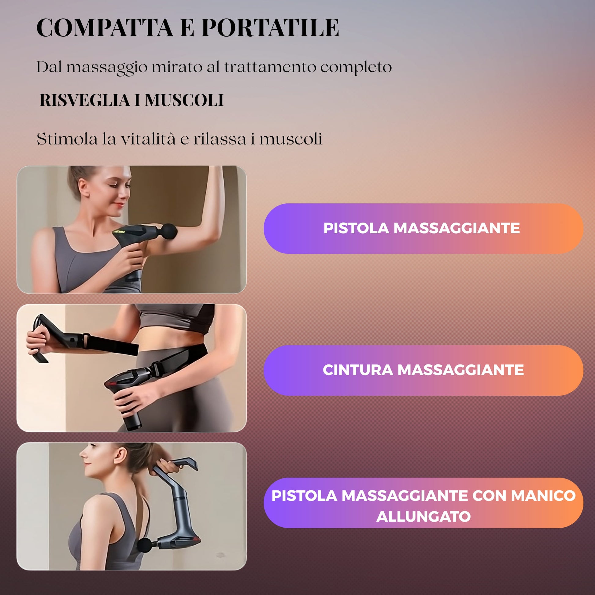 Pistola massaggiante compatta e portatile con modalità di utilizzo versatile
